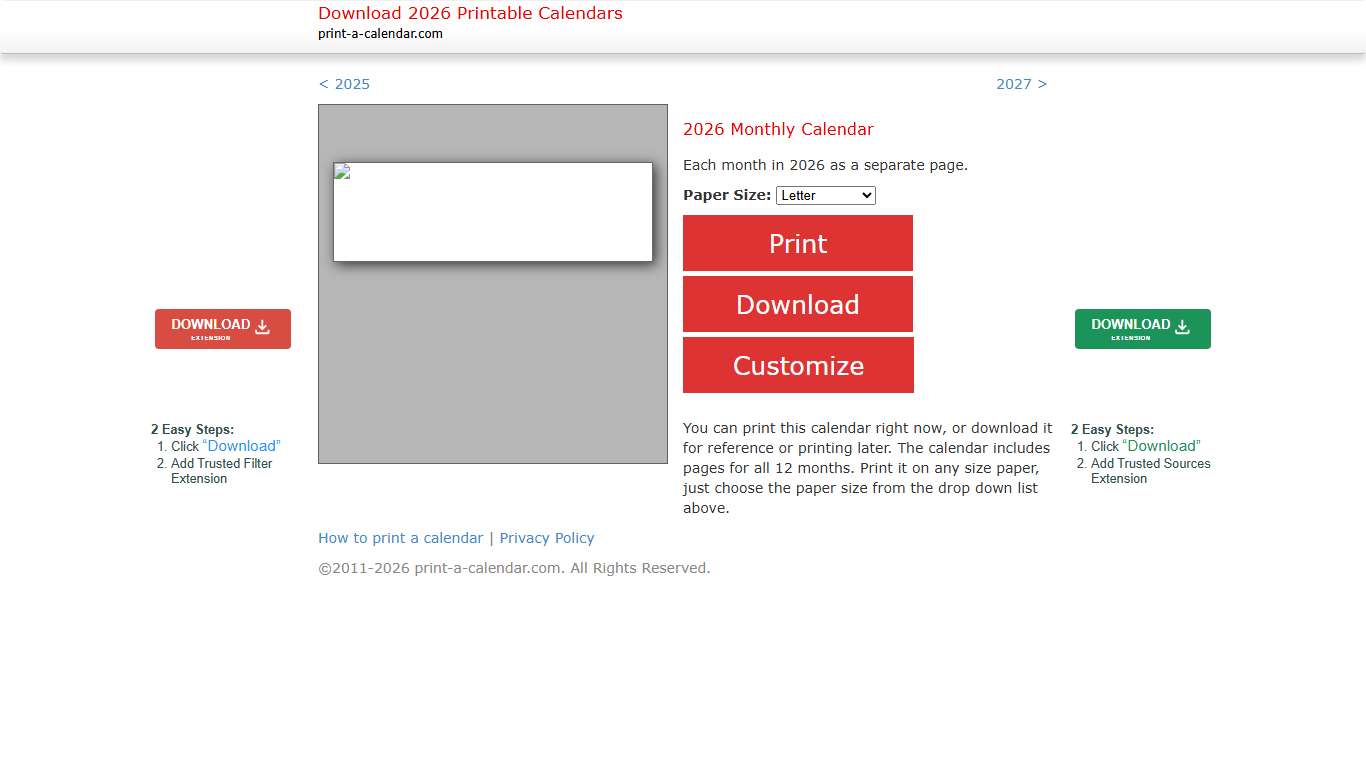 2026 Printable Monthly Calendar