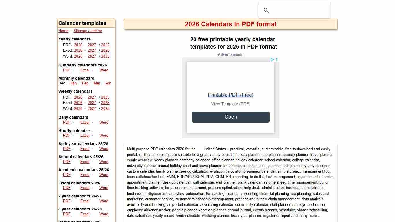 2026 Calendar - Free Printable PDF Templates Calendarpedia