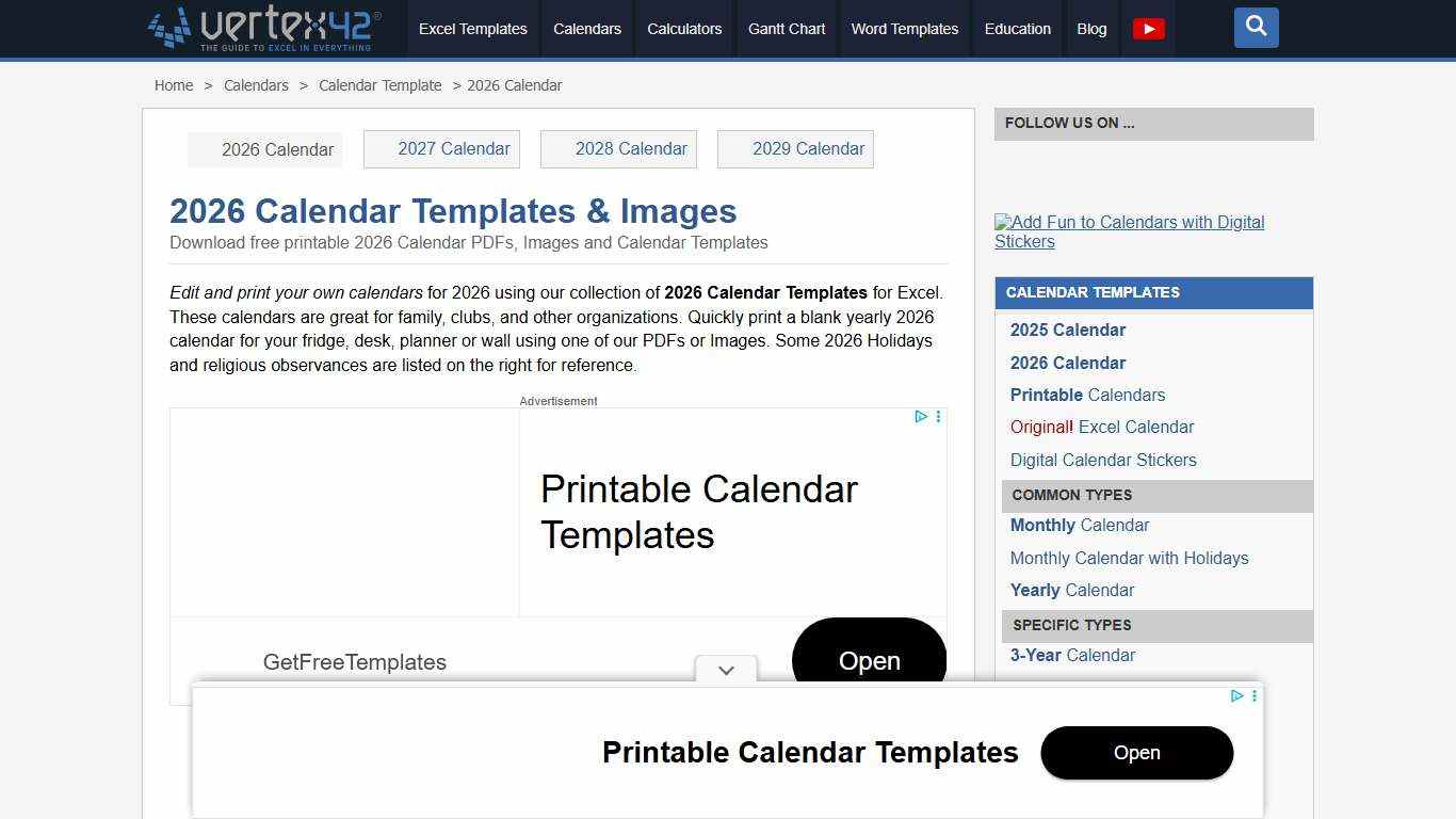 2026 Calendar Templates and Images